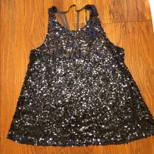 Free People Navy Sequin Top
